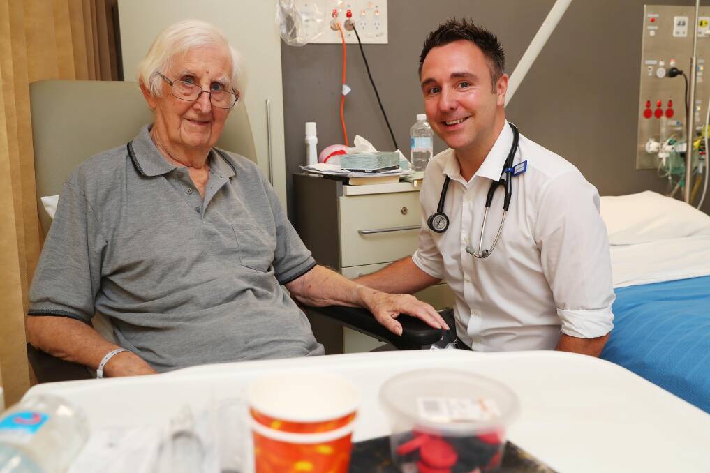 CARING NEW ROLE: Wagga Base Hospital's new geriatrician Matthew Thompson with patient John Andrews. Picture: Emma Hillier