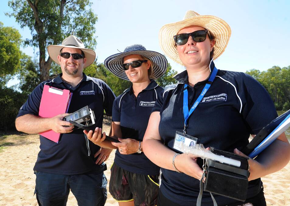 SUMMER SURVEY: Richard Franklin of James Cook University and Stacey Pidgeon and Amy Peden of Royal Life Saving Australia during their survey work at Wagga Beach.
