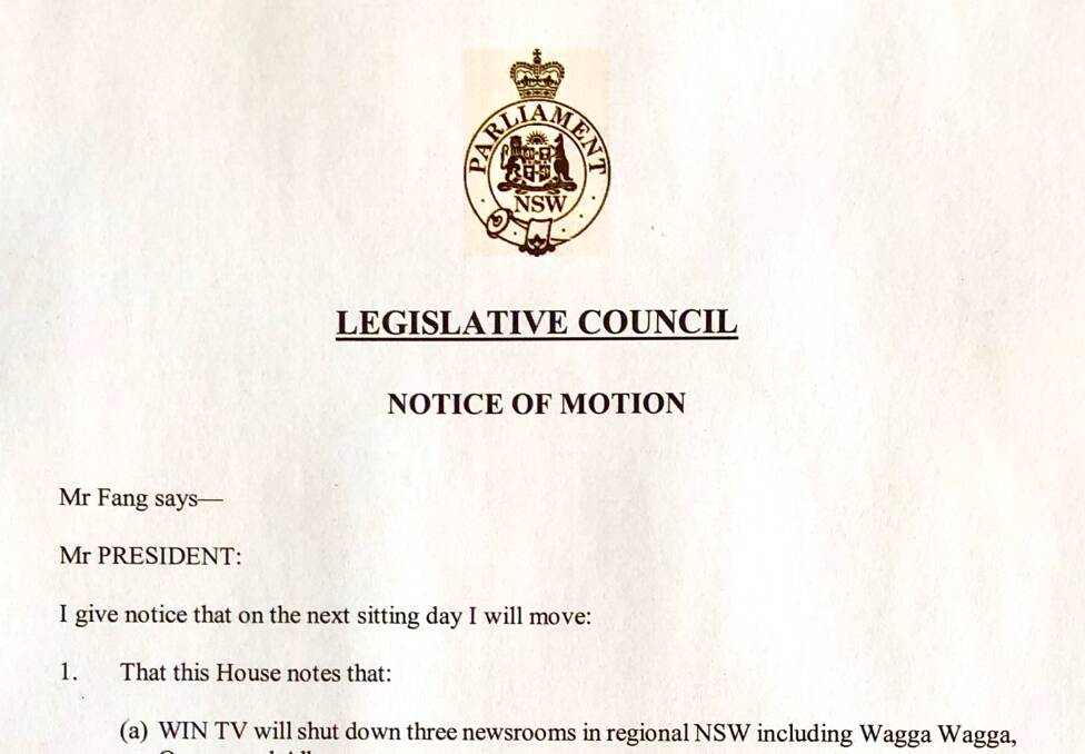 Wes Fang's motion to the upper house.