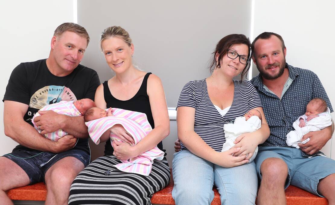 NEW ADDITIONS: Allen and Sharon Nicholls from Tumut, with Angus and Violet, and Lily and John Weymouth of Hay, with Kenna and Indi. Picture: Kieren L Tilly