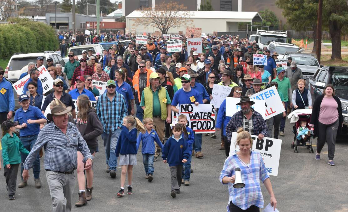 WATER RALLY: More than 3000 angry farmers and community members descended on Tocumwal in September, asking to be heard on the Murray-Darling Basin Plan. 