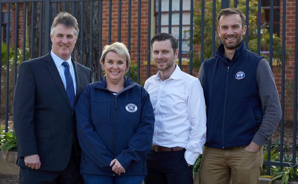 Crowe Horwath's Chris Green, Coon's Dairy owner Linda Coon and Asher Davies and Andrew Dobson from Riverina Fresh.