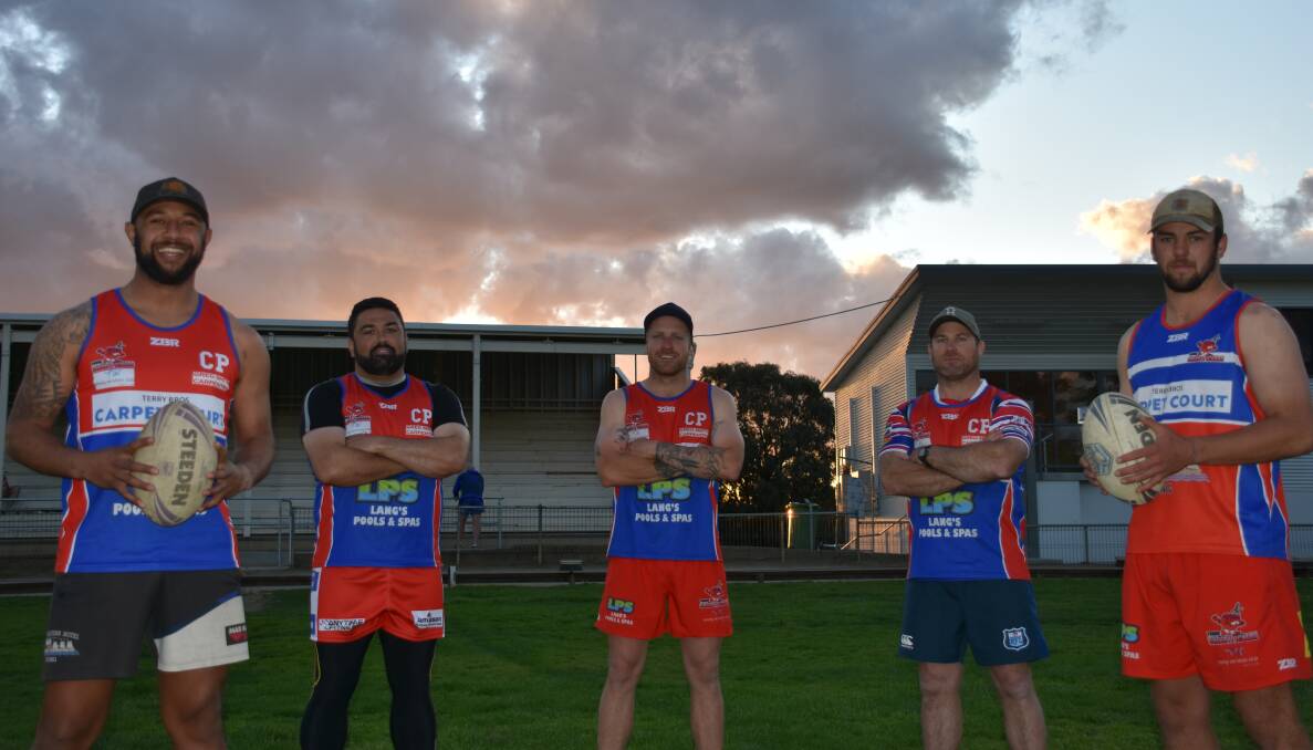 SEEKING REVENGE: Nayah Freeman, Stewart James, Thomas Woolford, coach Steve Shipp and captain Gus Smith are out to reverse last year's grand final result when they take on Gundagai in the reserve grade on Sunday. Picture: Peter Guthrie