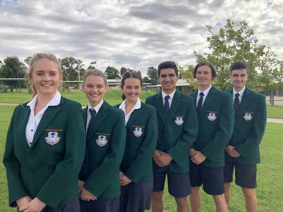 College leaders vice captains Martha McCready, Abby Murray with captains Elise Jay and Salvino Mamo (middle) and fellow vice captains Luke Maslin and Angus Malmo.