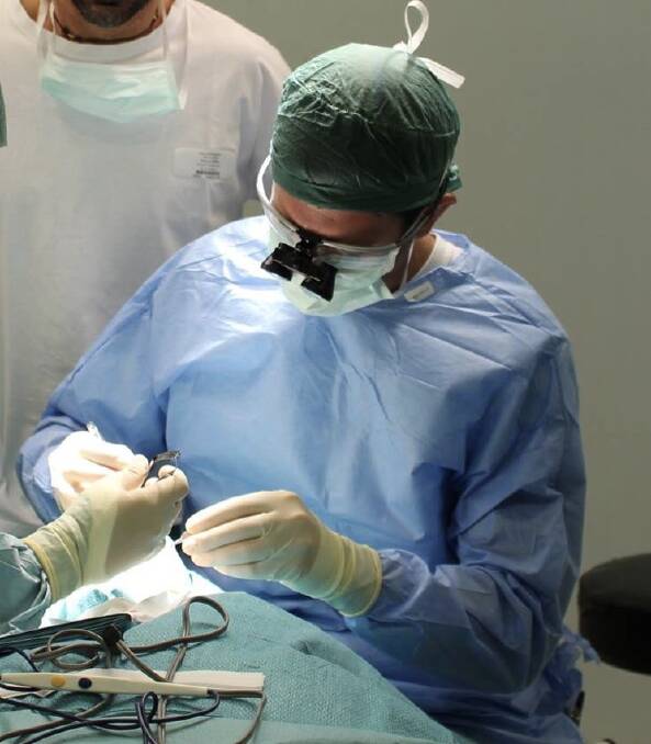 Great concentration: Dr Brent Skippen during a skin cancer surgical excision. Dr Skippen has been living and working in Wagga for the past three years.