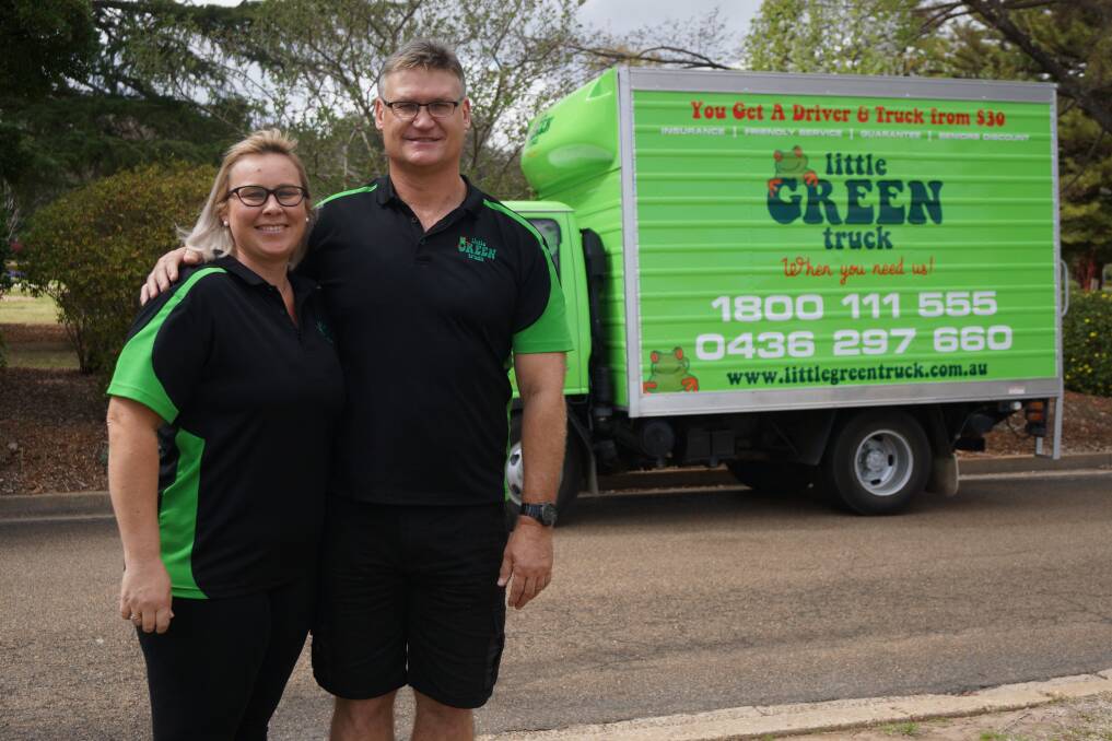 Ready to help: Leanne and Jason Sainsbury have started up Little Green Truck in Wagga. The pair can help you move anything that won't fit in your car. 