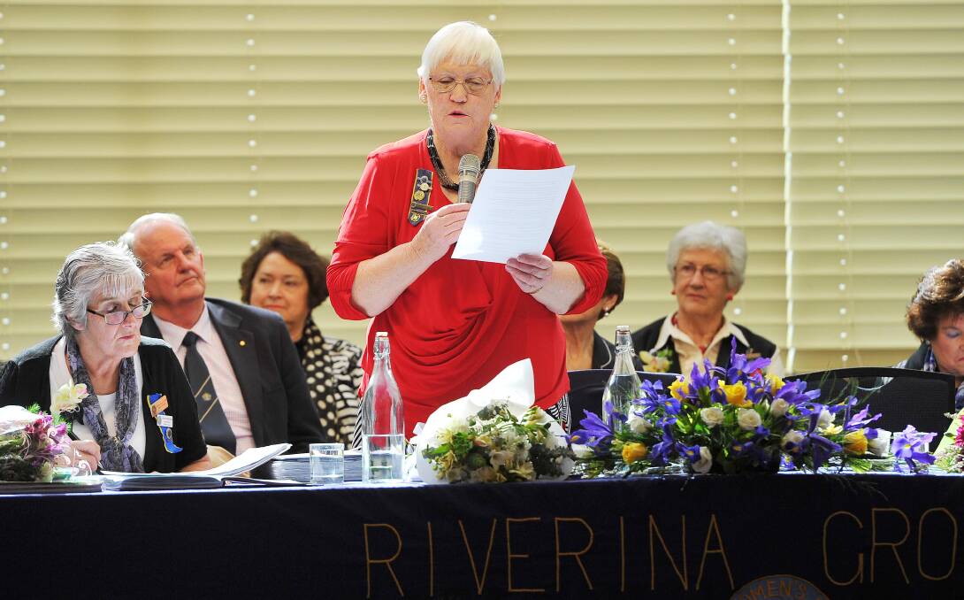 SPEAKING UP: Riverina Country Women's Association president Ann Adams speaks at Wednesday's conference at Wagga RSL about the need to improve postal services, and the recognition of grandparents. Picture: Les Smith