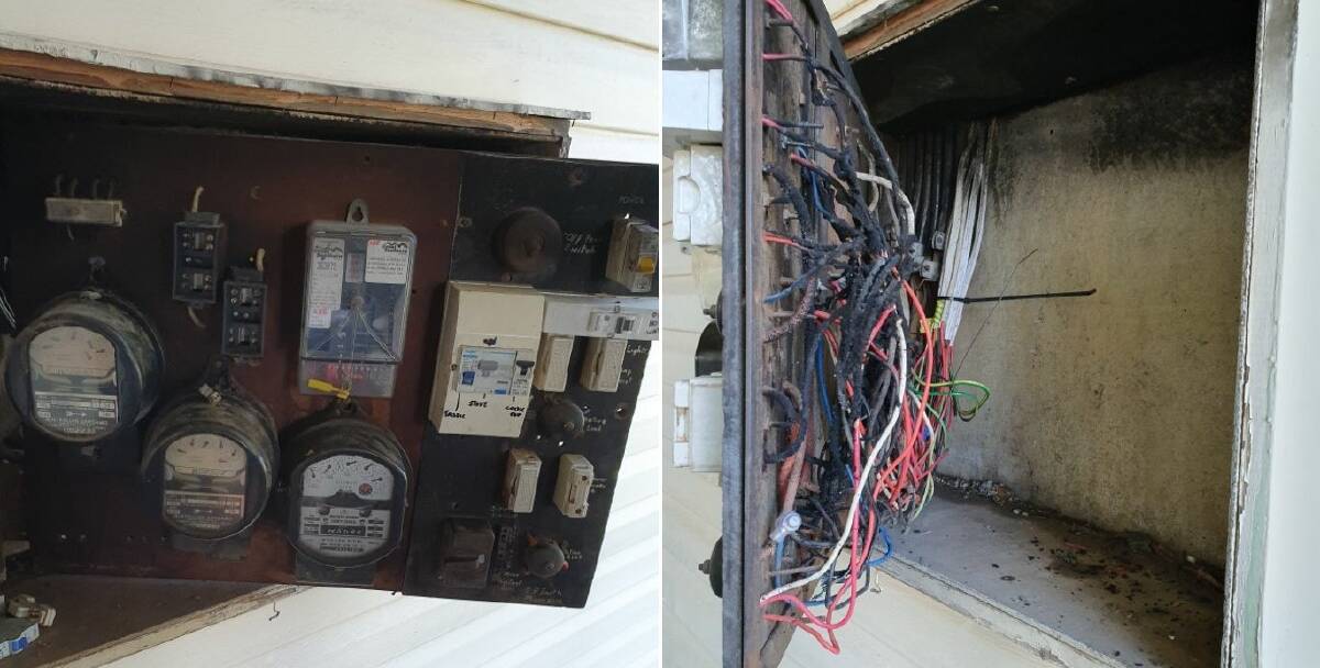 REPLACEMENT: One Wagga tenant woke up to find the old switchboard had caught fire and electrician Andrew Dwyer says many older power boards require rewiring. Pictures: supplied