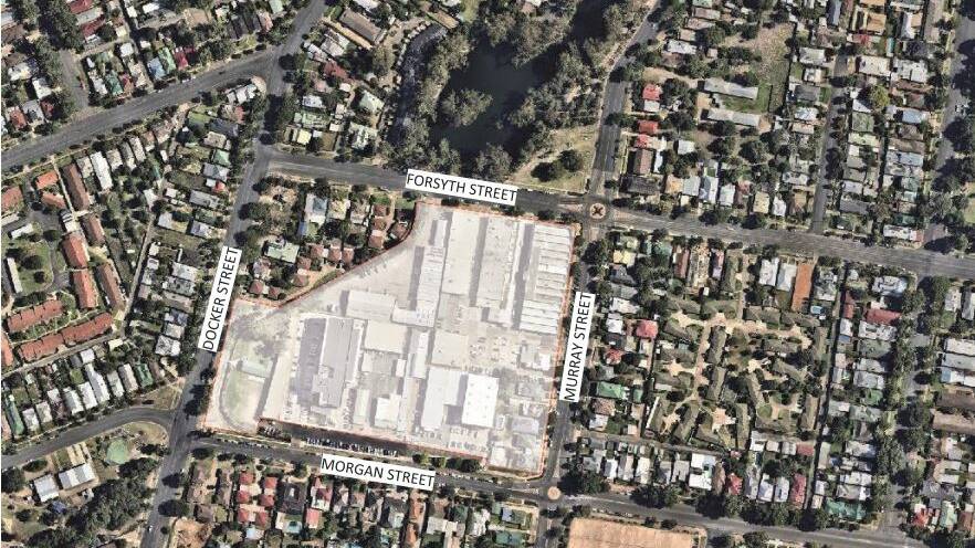BIRD'S EYE VIEW: Aerial site location map from 2018, which includes areas Damasa does not own yet: the community land at Morgan and Docker streets, and the Salvation Army site. Picture: Nearmaps
