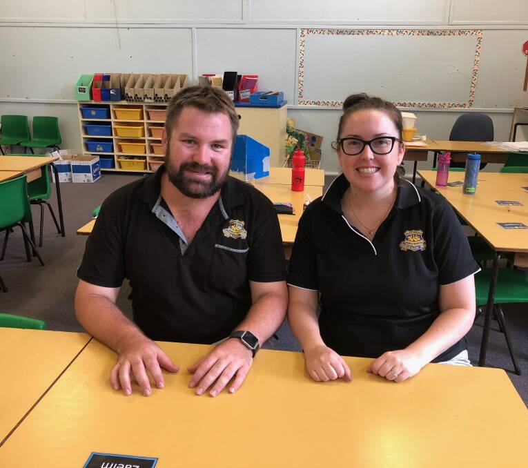 BACK TO SCHOOL: Adam Barclay and Jessica Dillon from South Wagga Public School were ready to get back into "routine" for a new year.