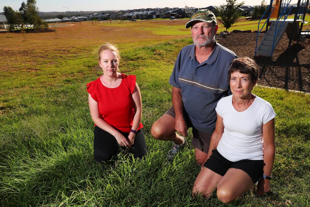 IT'S UNFAIR: Gobbagombalin residents Haley Tait and Kerry and Liz Anschaw are calling for Wagga City Council to 'tidy' up the parklands, as they feel the area has been 'forgotten' and pushed aside. Picture: Emma Hillier