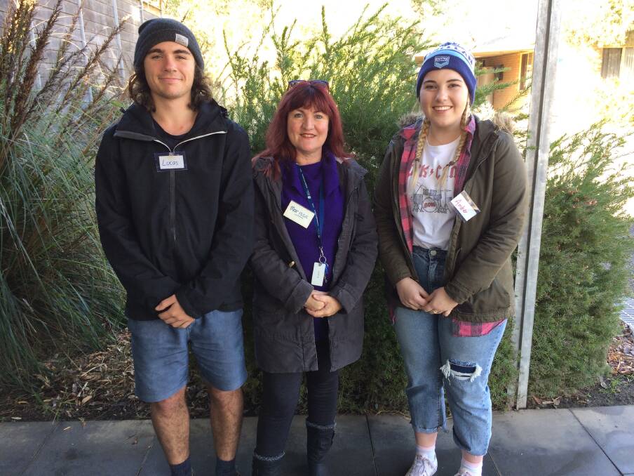SCHOOL OF ROCK: Lucas Green from Young High, experienced rocker Marissa Lucas and Amber Williams from Barellan Central School are thick into rehearsals for Thursday's concert. 