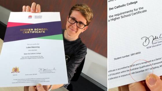 UPSET: Year 12 graduate Luke Manning said he was "disappointed" that his HSC certificate, something he worked "very hard" for, was issued with the wrong date. Pictures: Les Smith