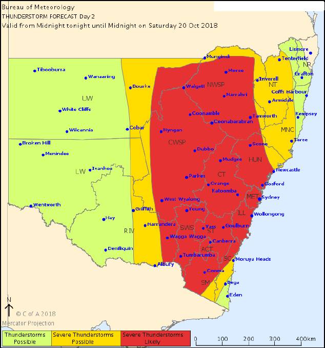 Thunderstorm map. Picture: supplied. 