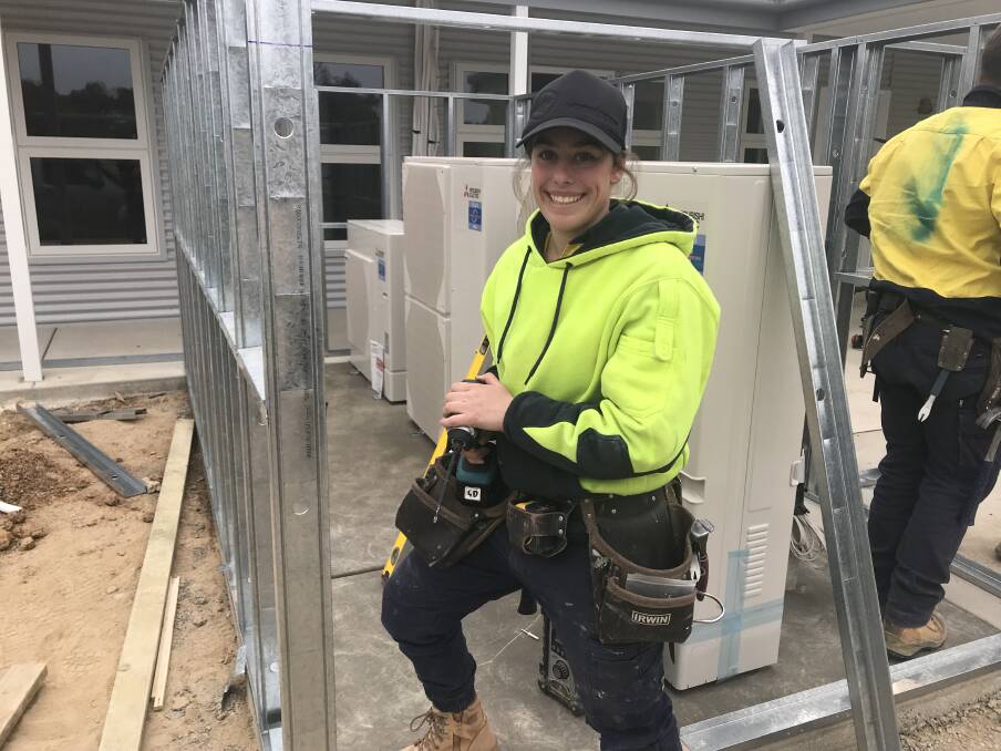 TRADIES LADIES: First year construction apprentice Grace Di Trapani, 19, is currently building a Kurrajong Life Skills community centre in Lake Albert. Picture: Jess Whitty