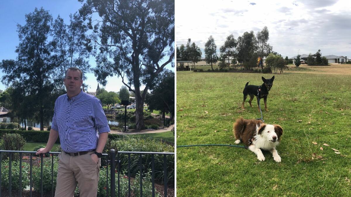 UPGRADING: Wagga City Council's Ben Creighton says the park's design has been led by community submissions and will feature an off-leash dog park for dogs including Ollie (Kelpie) and Zara. 