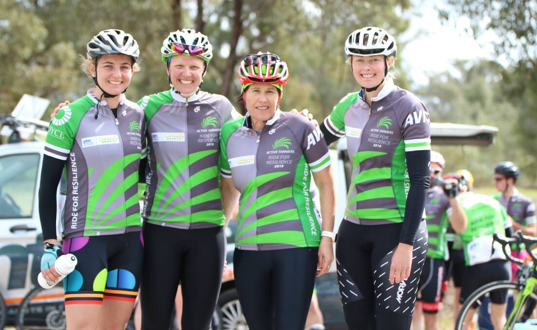 TOP EFFORT: Riders Emily Southwell, Sarah Finlay, Kerrie Gentle and Jenna Brewis challenge themselves in a 400km journey to build resilient farming communities. Pictures: supplied