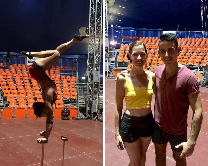 STRIKING BALANCE: Circus Rio performers from around the world on stage in Wagga are Gabrielle Souza, Diane and Yanel Morales. Pictures: Jess Whitty