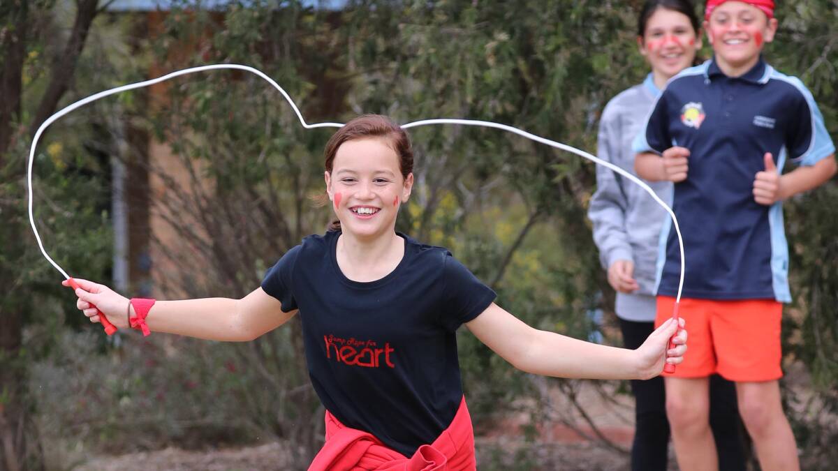 JUMPING FOR CHARITY: Ashmont Public School student Shakyla Ede, 12, takes a leap towards good health as she joins in the Heart Foundation's Jump Rope for Heart program. Picture: Les Smith