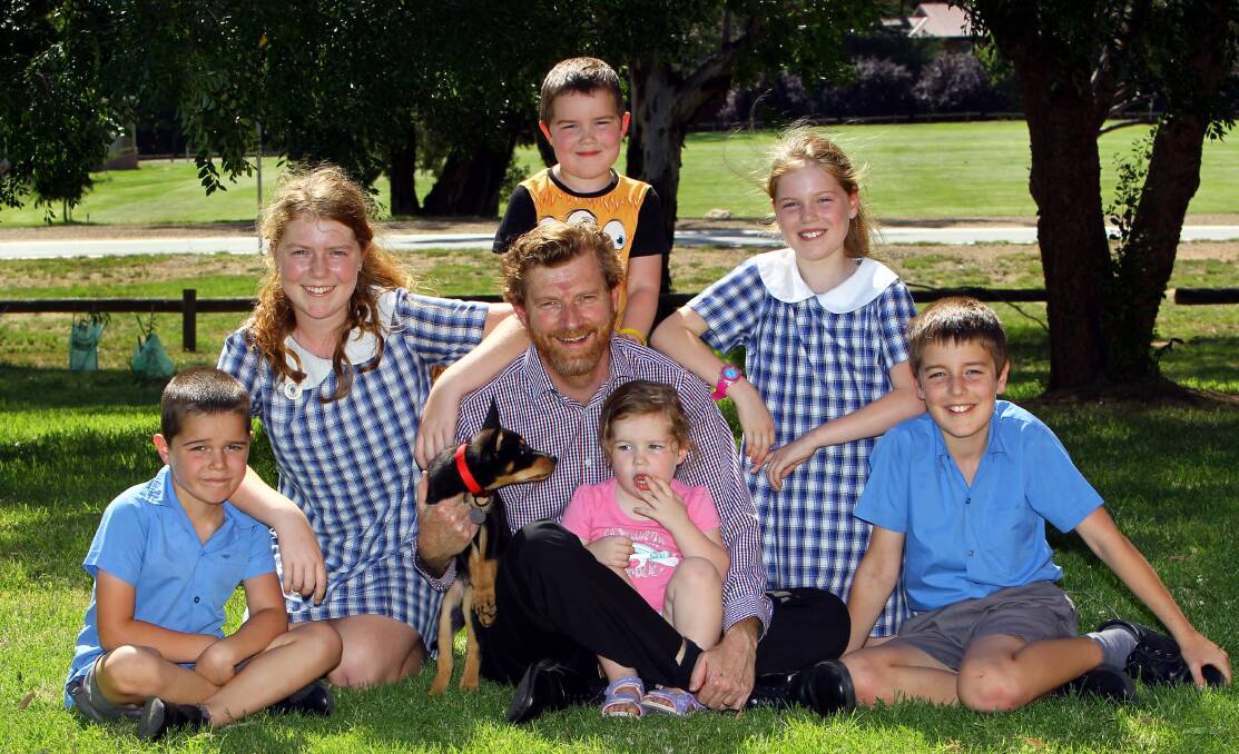 Dom Byrne with his six children Benedict, Jacinta, Gerard, Gemma, Hannah and Joshua (from 2015). 