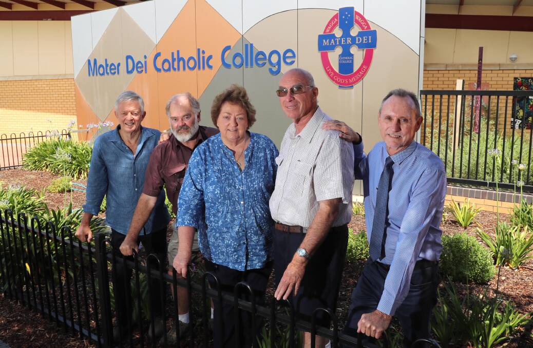 Five Mater Dei Catholic College teachers, John Preston, Don Huckel, Anne Smith, Peter Simpson and David Hill are closing the books on their teaching careers. Picture: Les Smith 