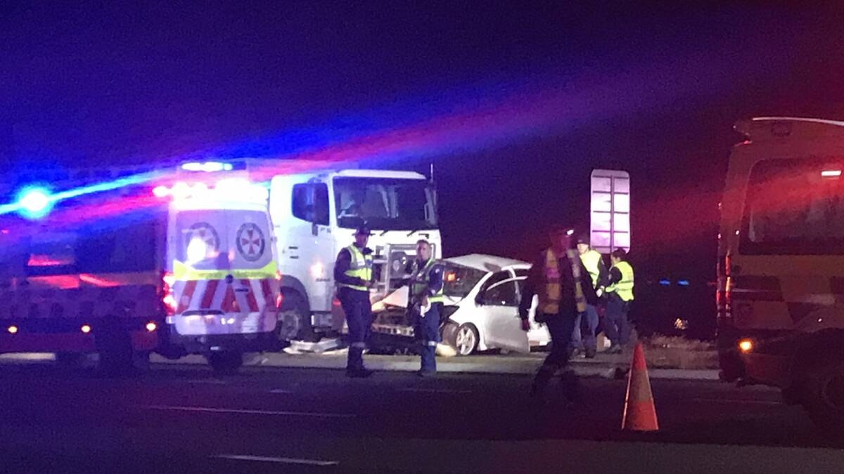 SERIOUS ACCIDENT: Emergency services were called to the Sturt Highway at Ashmont following a collision between a car and truck. Picture: Jess Whitty