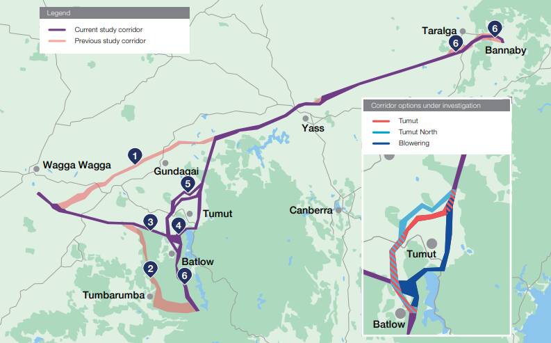 The current plan for the $3 billion HumeLink powerline project. Picture: Transgrid