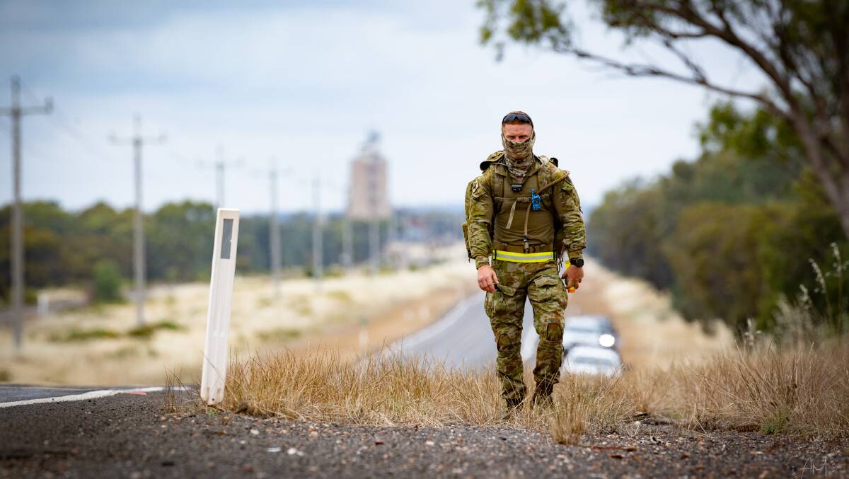 CHALLENGE: Bdr Byrne described walking 224 kilometres across the Riverina as "painful". Picture: Andrew McLean Photography
