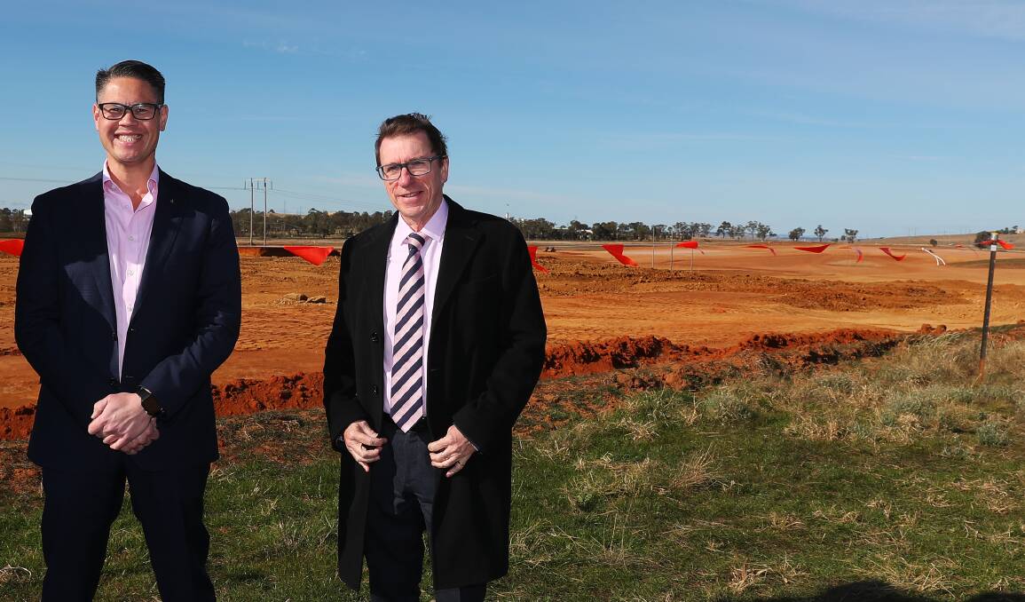 PROGRESS: Nationals MLC Wes Fang and Member for Wagga Joe McGirr at the future site of the special activation precinct, about eight kilometres north of Wagga.