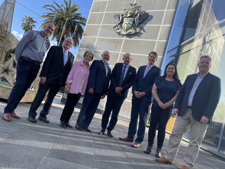 LAST HURRAH: Tim Koschel, Kerry Pascoe, Yvonne Braid, Rod Kendall, Greg Conkey, Dan Hayes, Vanessa Keenan and Dallas Tout before the final council meeting of their term. Picture: Monty Jacka
