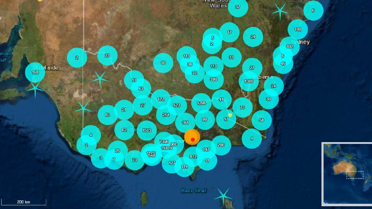 EARTHQUAKE: Reports of tremors flooded in from across Victoria, Tasmania, New South Wales and South Australia following the 9:15am earthquake. Picture: Geoscience Australia