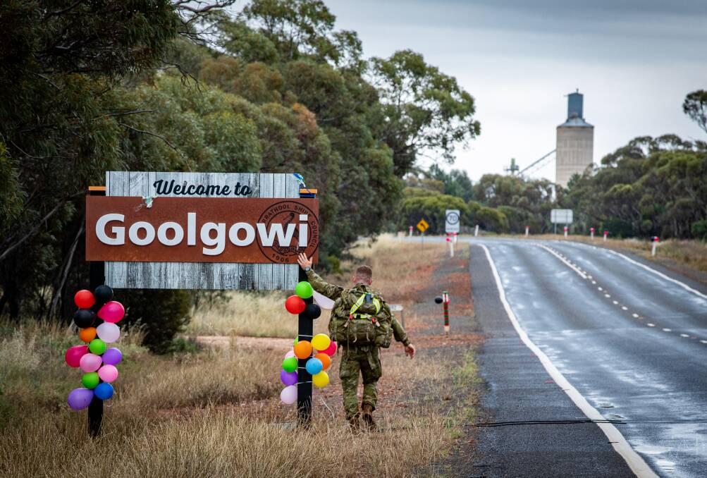 JOURNEY: Bombardier Brenton Byrne travelled five days on foot from Wagga to Goolgowi to raise money for a mental health charity. Picture: Andrew McLean Photography