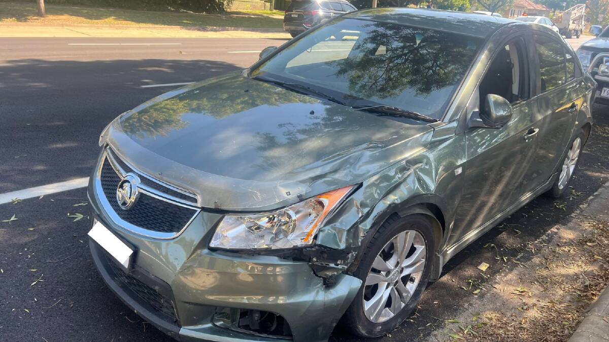 DAMAGE: The Holden Cruze collided with the motorcyclist at about 11:20am on Saturday. Picture: Contributed