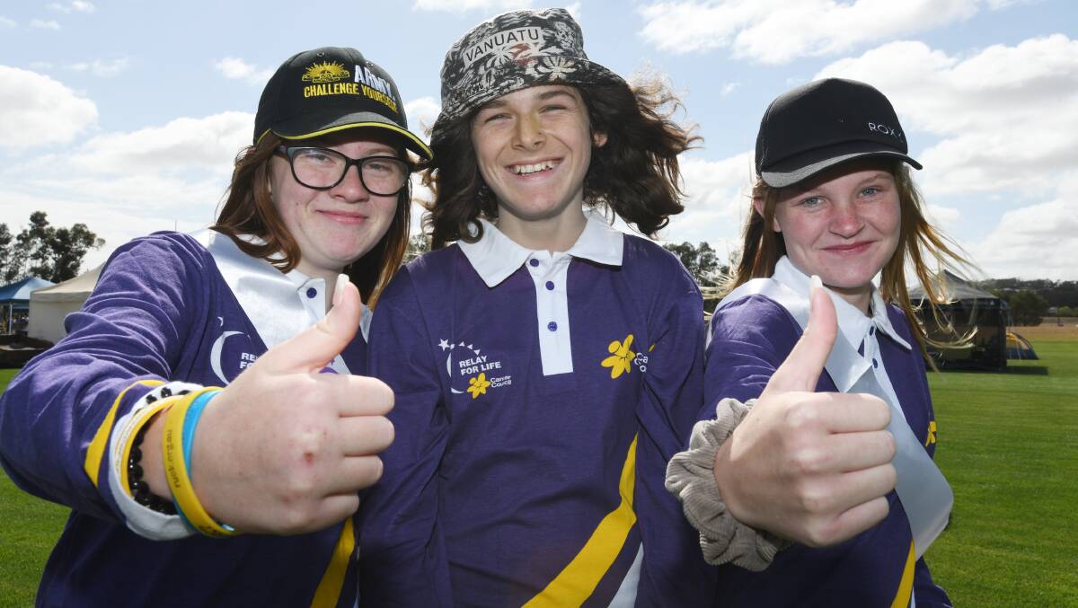 THROWBACK: Gabby Lawson-Brown, Aidan Davis and Eliza Wooden at the Wagga Relay For Life event in 2019, the last time it was able to be held in person. 