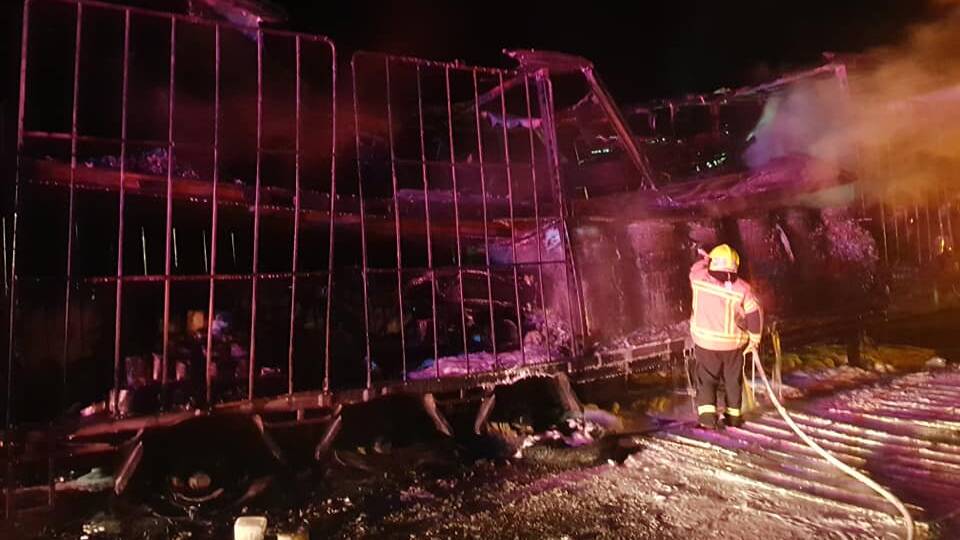 LOST LOAD: The truck's trailer was carrying a mixed load, including screws and margarita mix, when it was completely destroyed by the fire. Picture: Supplied