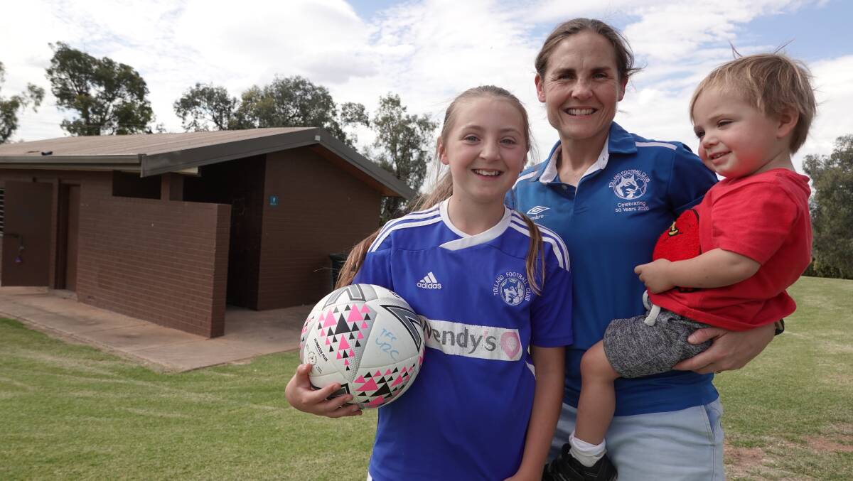 UPGRADE: Mikayla, Bernadette and Mathew Blake welcomed the news their beloved football club would be receiving more than $300,000 for a dedicated female change room. Picture: Monty Jacka