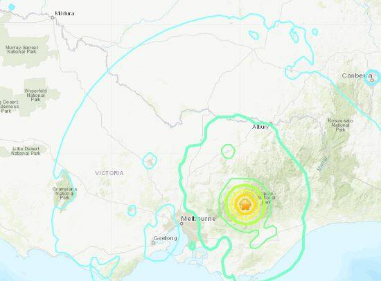 TREMORS: The epicentres of the earthquakes were about 20 kilometres south of Mansfield, Victoria. Picture: United States Geological Survey