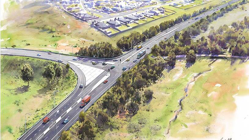 OVERHAUL: An artists impression of the preferred option for the Old Narrandera Road intersection on the Olympic Highway, which includes a brand new set of traffic lights. Picture: Transport for NSW
