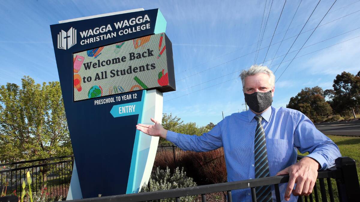 BACK IN ACTION: Principal Phillip Wilson said he was looking forward to the 'exciting' return of face-to-face learning at Wagga Wagga Christian College next week. Picture: Les Smith