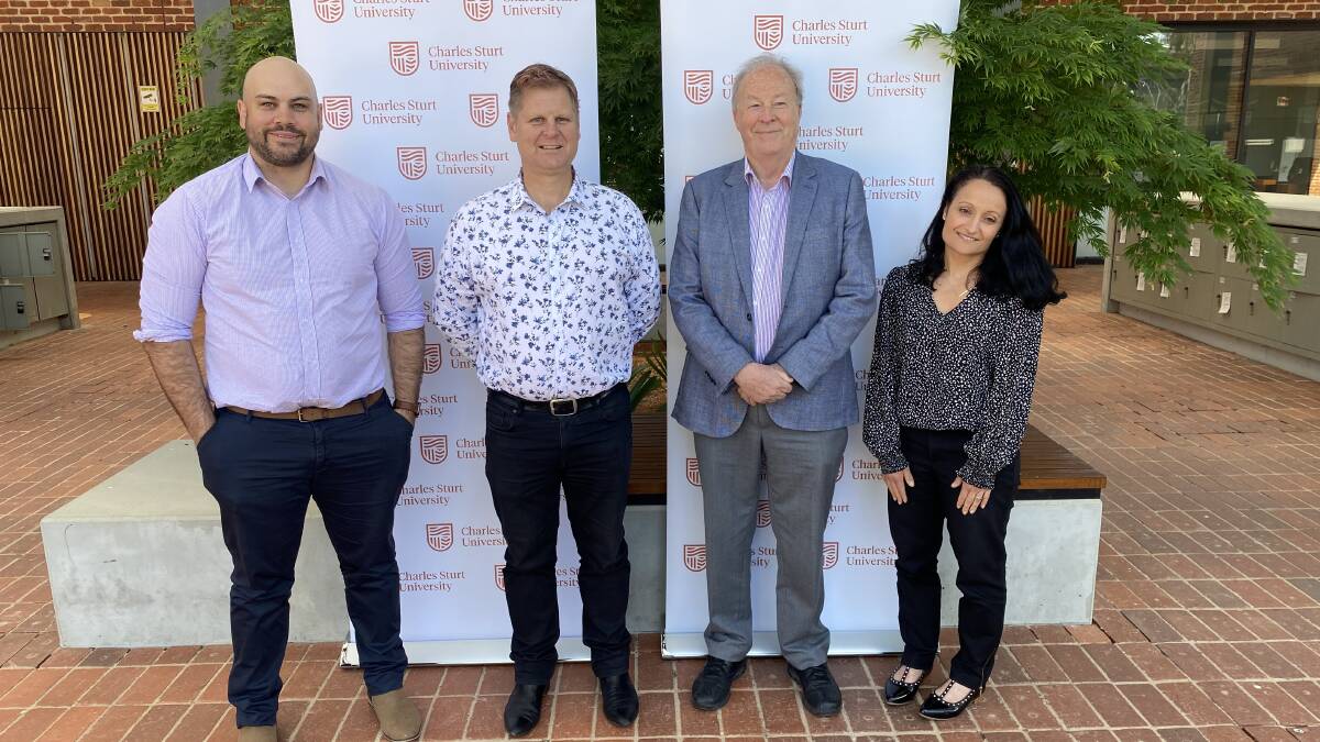 ANNOUNCED: Blake Dunn, Scott Whiteman, Jim Pratley and Mel Clayton at the launch of the sponsorship at CSU Wagga on Tuesday. Picture: Monty Jacka