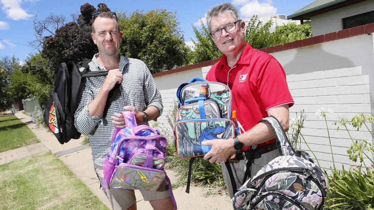 CAMPAIGN: WaggaKind founder Ben Elliott and The Smith Family project coordinator Paul Habel are hoping to ensure local children can return to school with all the necessary equipment this year. Picture: Les Smith
