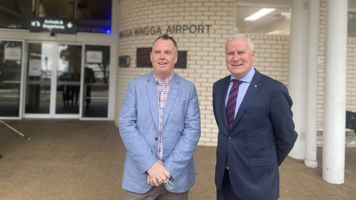 PROMISE: Wagga mayor Dallas Tout with Riverina MP Michael McCormack at the Nationals' announcement of a potential $20 million upgrade to the facility last week. Picture: Monty Jacka