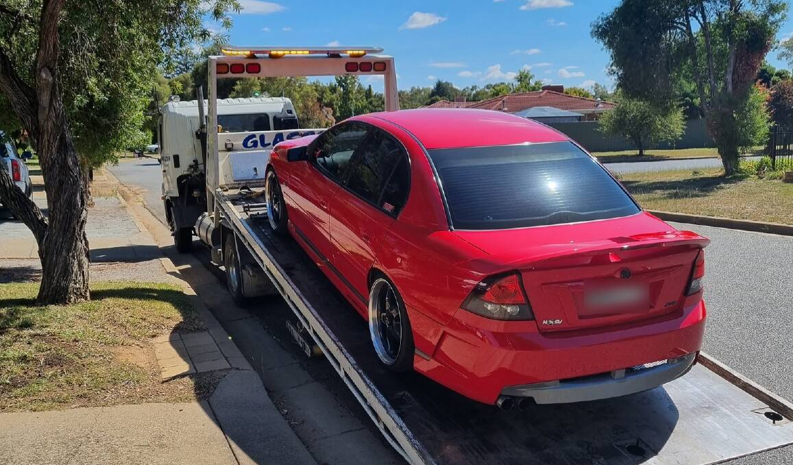 SEIZED: Police confiscated the Ashmont man's modified Holden Clubsport after he allegedly conducted a burnout around the corner from an ongoing investigation. Picture: NSW Police