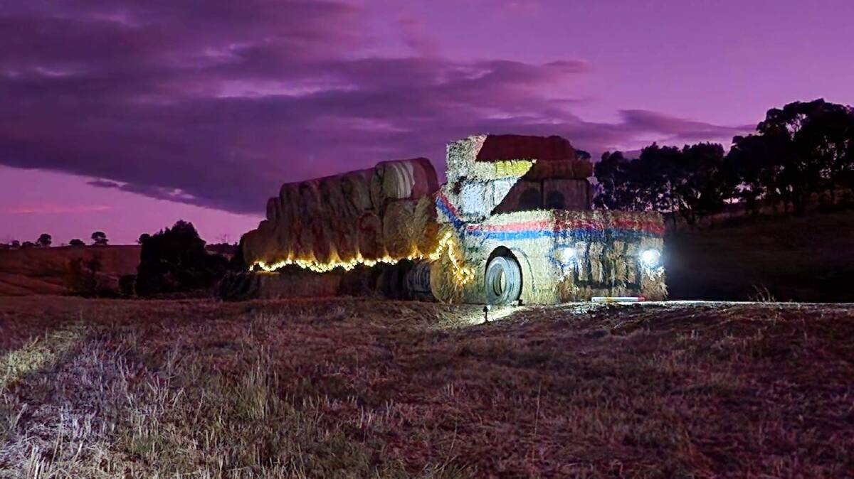 Adelong farmer Will Reynolds and his children built a giant semi-trailer as their entry into the Christmas farm sculpture competition. Picture supplied