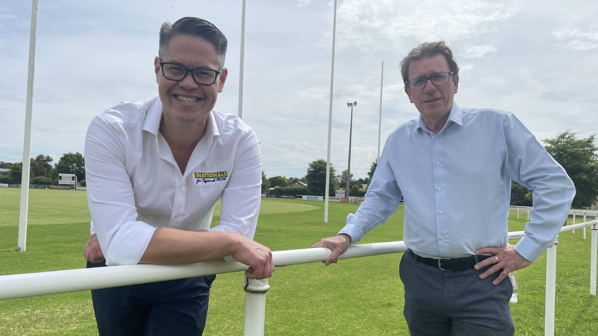 FUNDING: Nationals MLC Wes Fang and Wagga MP Joe McGirr announced the funding for the playground as part of round four of the Stronger Country Community Fund. Picture: Monty Jacka