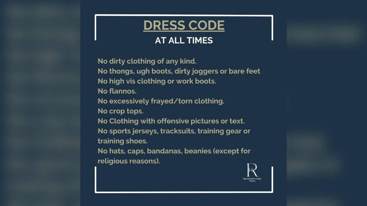 The Railway Hotel dress code included in the now-deleted social media post.