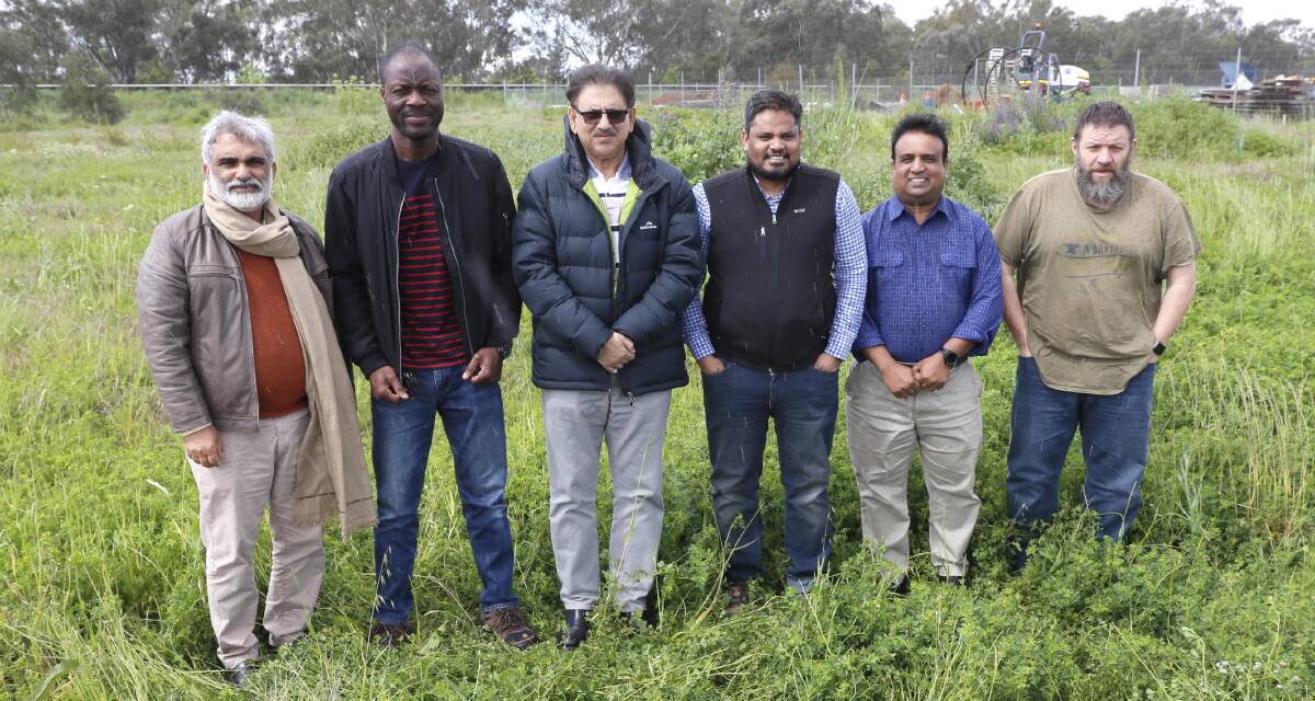 MARWA members Nadeem Asghar, Suraj Ul Salam, Aslam Sidiqui, Sajid Latif, Shamsul Haq and Bradley Drysdale at the future site of the mosque in East Wagga. Picture by Les Smith