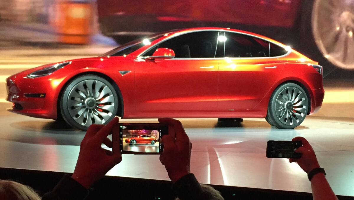 FUTURISTIC: The Tesla Model 3, an all-electric mass-market sedan, was the company's first attempt to reach beyond the super-wealthy with prices starting at US$35,000. Picture: Justin Pritchard/AP