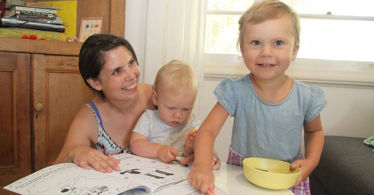 EXCITED: Katherine Pryor with her children Finn, 16 months, and Charlotte, 3. Mrs Pryor is happy a support service that helped her is coming to Wagga.