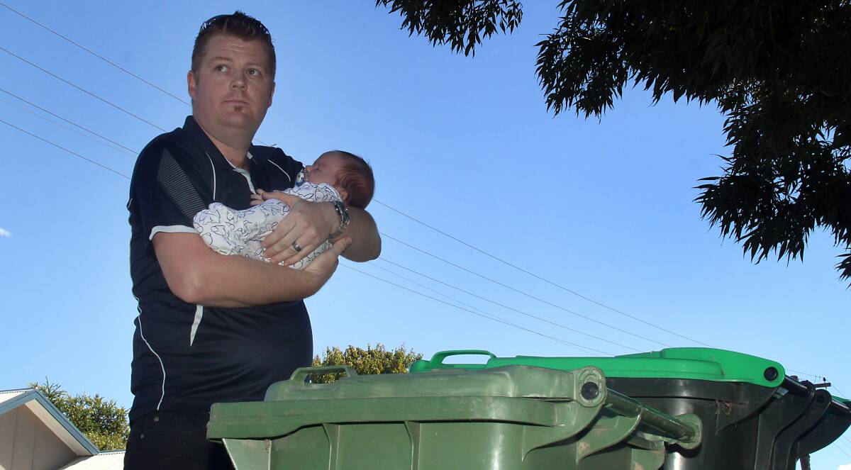 New father Austin Gregor is worried about how people will manage the change to fortnightly bin collection.